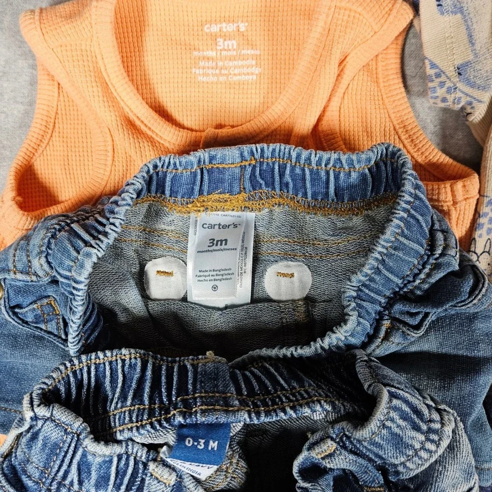 Carters Little Me Baby Boy 0-3M Clothes‎ Bundle 9pc Jeans Bodysuits Shorts Blue